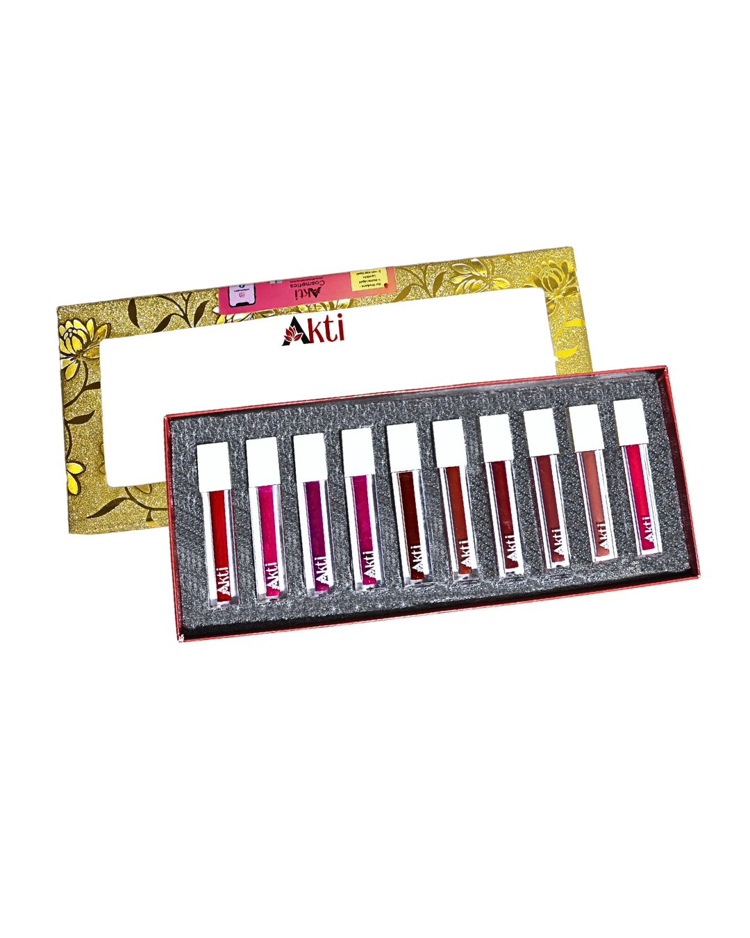 Akti Cosmetics Take Me Along Liquid Lipstick Set of 10 | Long Lasting, Matte Finish, Transfer Proof | Nude, Pink, Red & Brown Shades