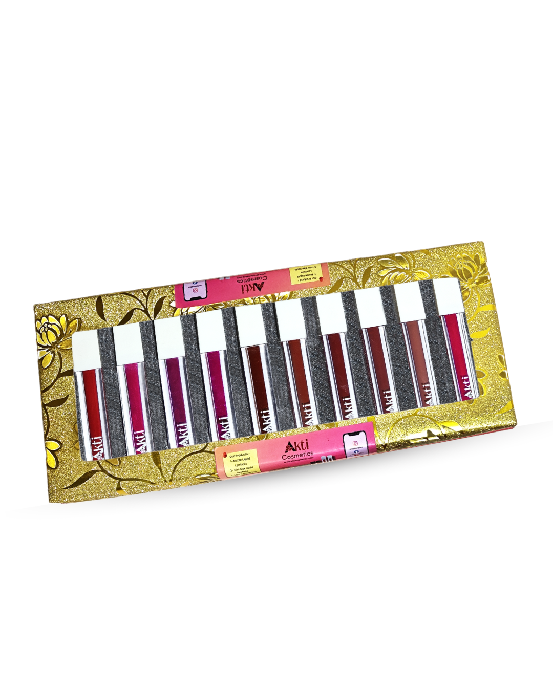 Akti Cosmetics Take Me Along Liquid Lipstick Set of 10 | Long Lasting, Matte Finish, Transfer Proof | Nude, Pink, Red & Brown Shades
